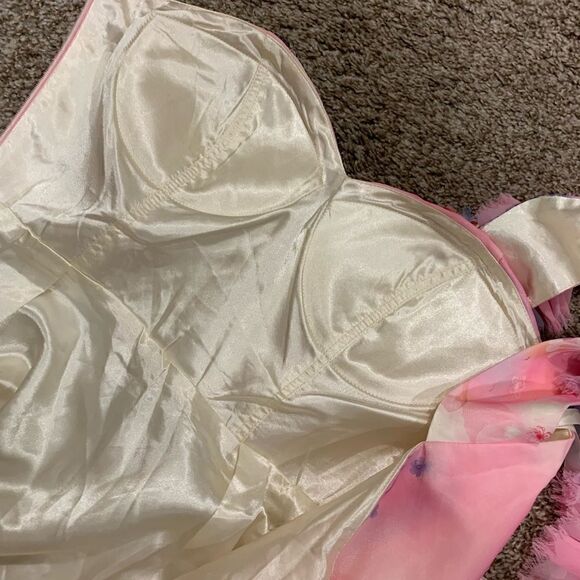 New One-Shoulder Floral Print Chiffon Gown With Beads - Picture 13 of 15